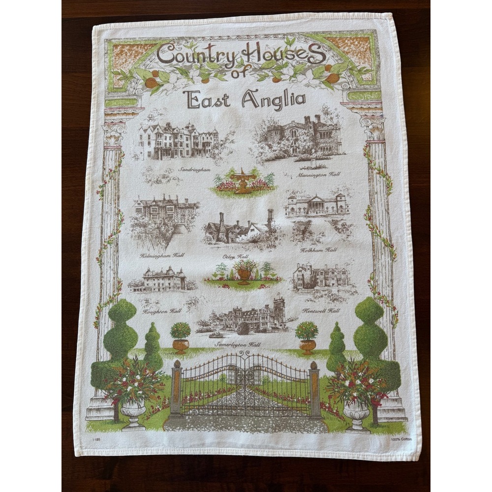 Vintage Country Houses of East Anglia Tea Towel Souvenir Cotton UK Stately Homes